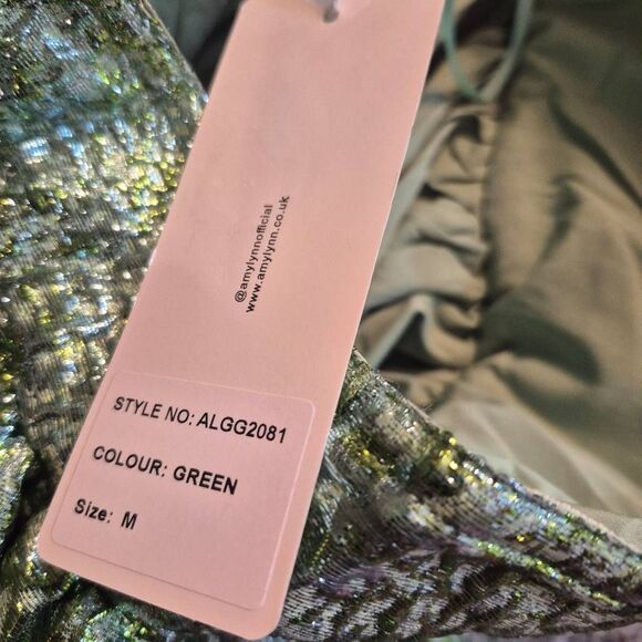 Amylynn Women's Green Metallic Sara Strapless Brocade Ruffle Mini Dress NEW - Picture 13 of 16